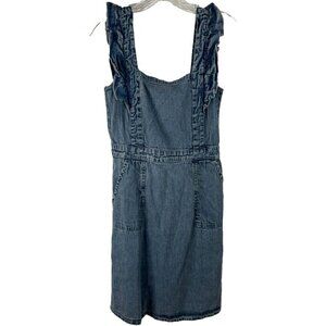 Japna Blue Denim Light Wash Tank Dress Ruffle Cotton Knee Length Size Small EUC
